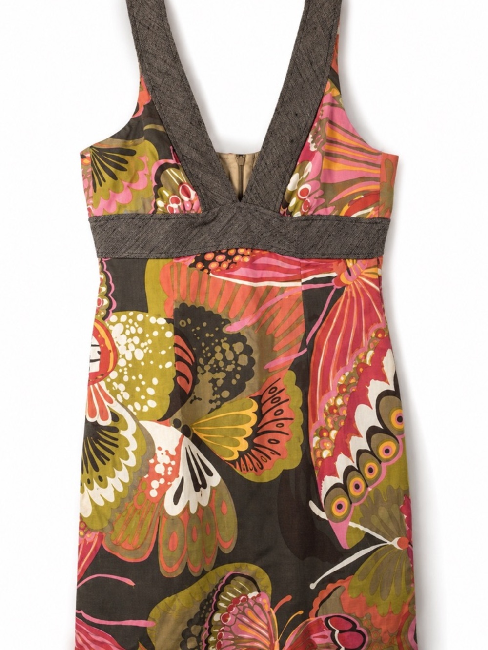 Trina Turk Silk Linen Blend Dress Womens 10 Tropical Floral Sleeveless V Neck - Picture 2 of 16